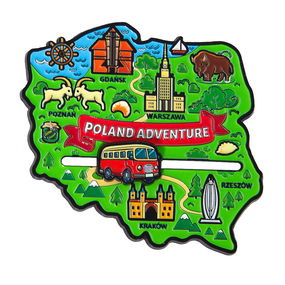 Magnes Kontur Poland Adventure - kolorowa mapa Polski z atrakcjami turystycznymi