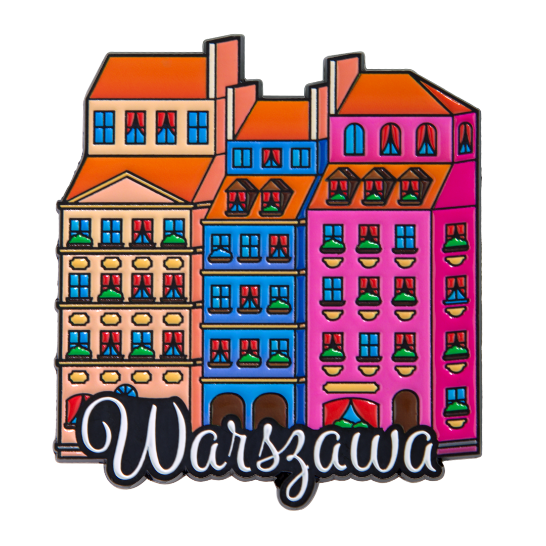 Metalowy magnes Kamieniczki Warszawa kolorowy pamiątka z Warszawy
