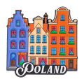 Magnes metalowy kamieniczki Poland kolorowy widok z przodu