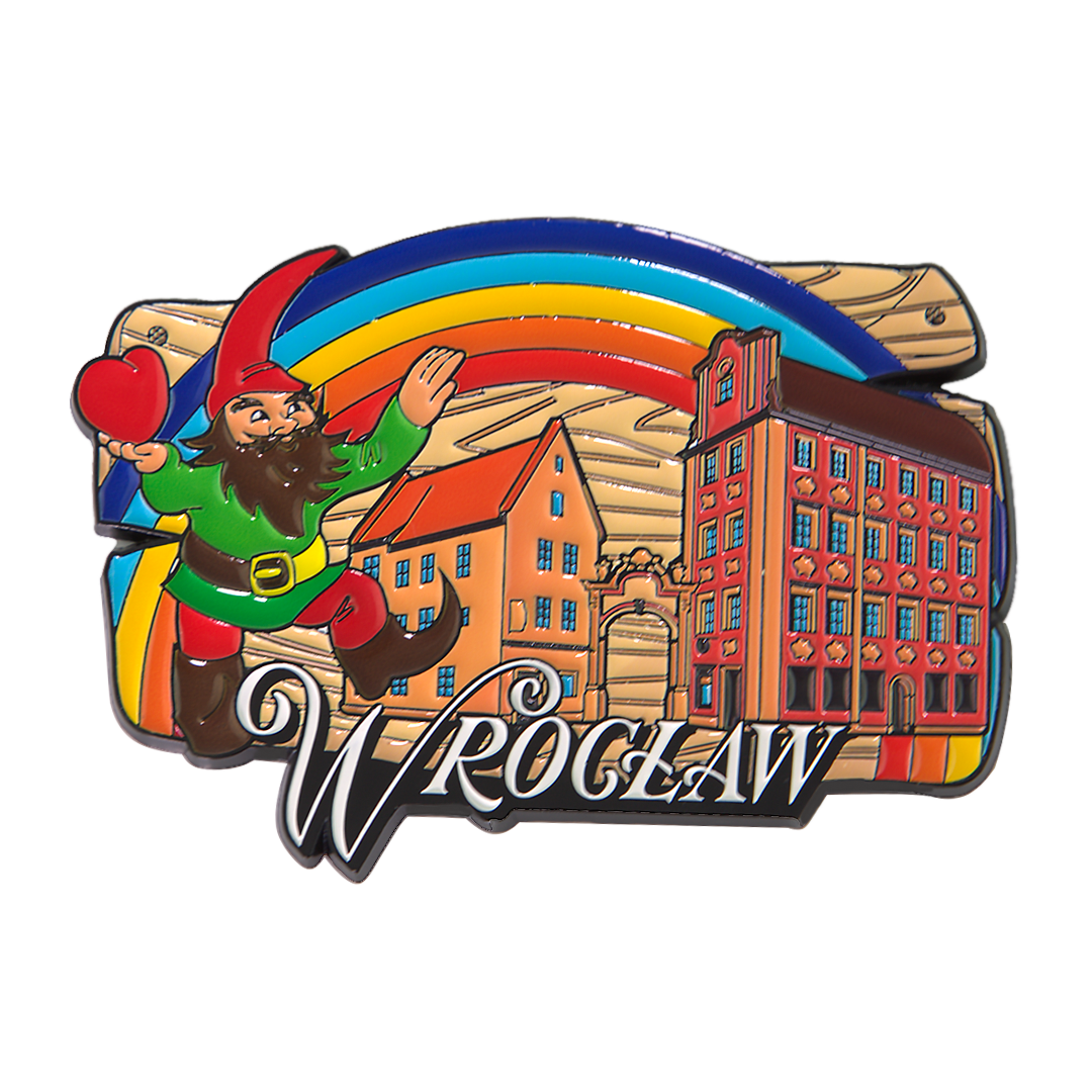 Magnes Wrocław krasnal tęcza metalowy pamiątka