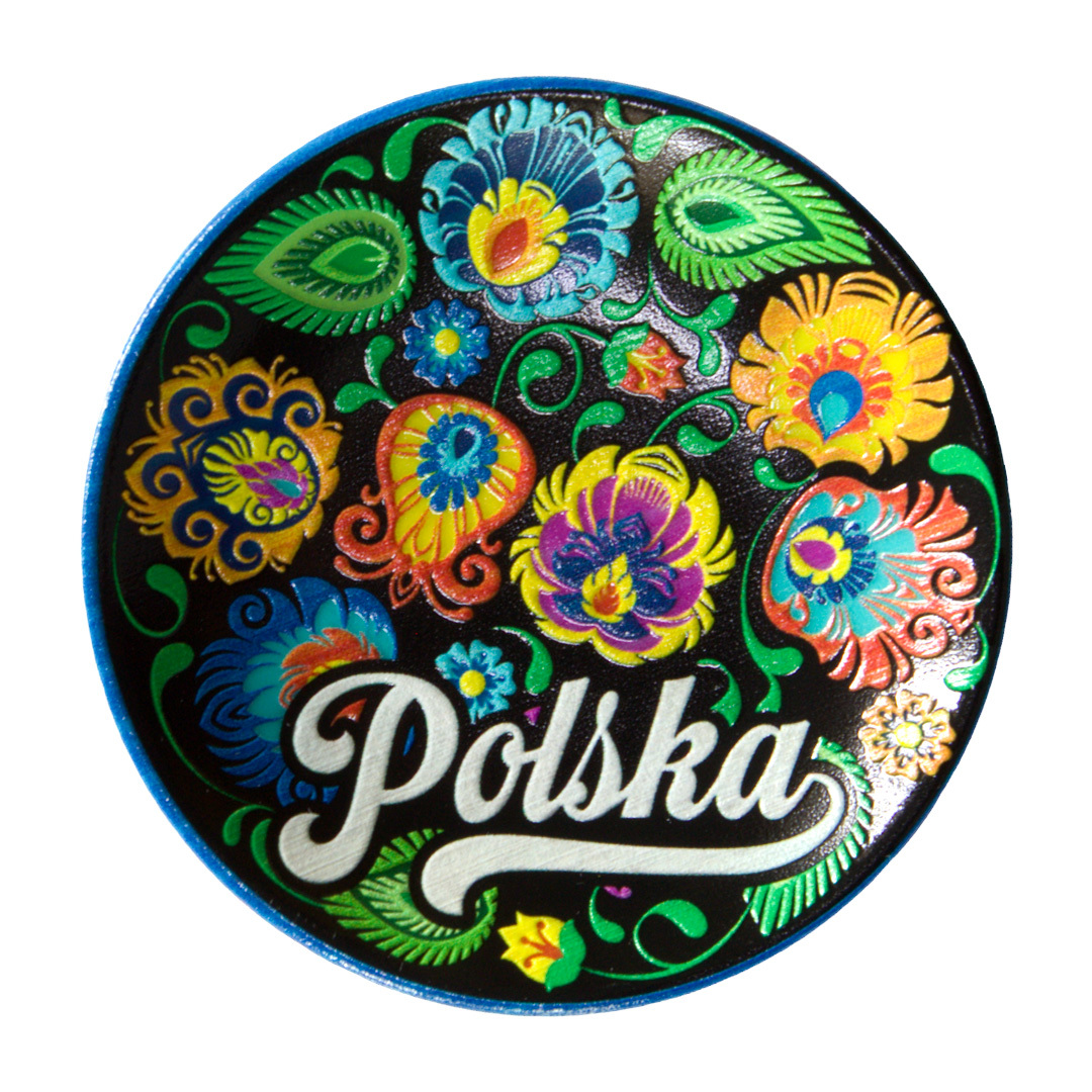 magnes talerzyk Poland folk łowicki kolorowe kwiaty pamiątka