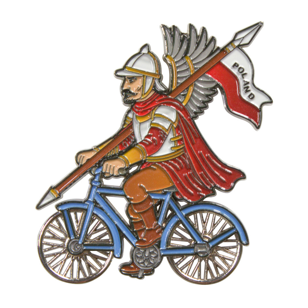 Metalowy magnes husarz na rowerze - polska pamiątka