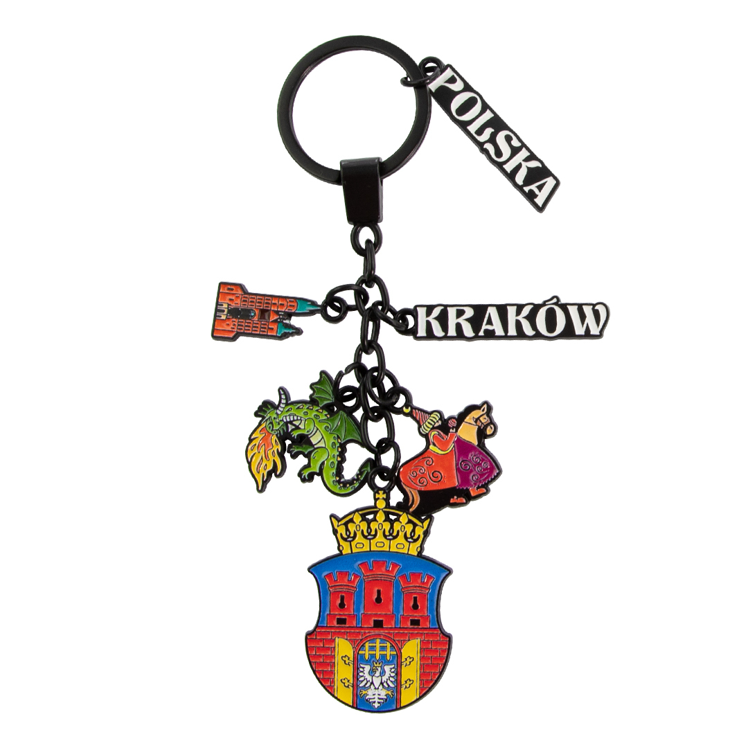 Brelok Kraków herb metalowy z symbolami Polski i Krakowa