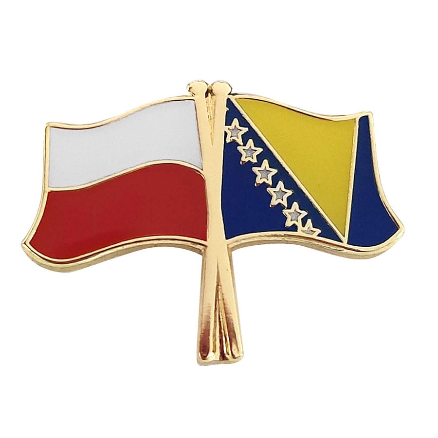 przypinka flaga Polski i Bośni i Hercegowiny - złota pinezka z dwoma flagami
