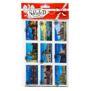 Zestaw naklejek 3D w kształcie znaczków - miasta polski