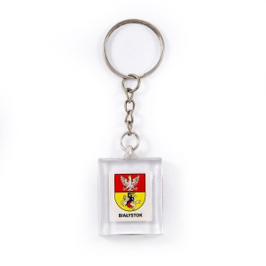 Acrylic cube keyring with Białystok coat of arms