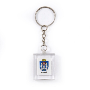 Acrylic cube keyring with Poznań coat of arms