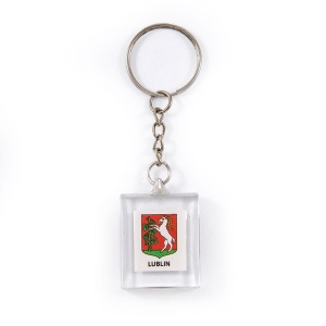 Acrylic cube keyring with Lublin coat of arms