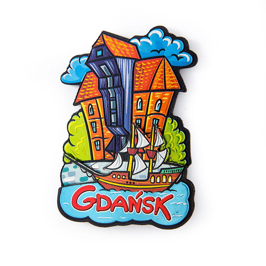 Magnes na lodówkę metalizowany Gdańsk żuraw MDF pamiątka