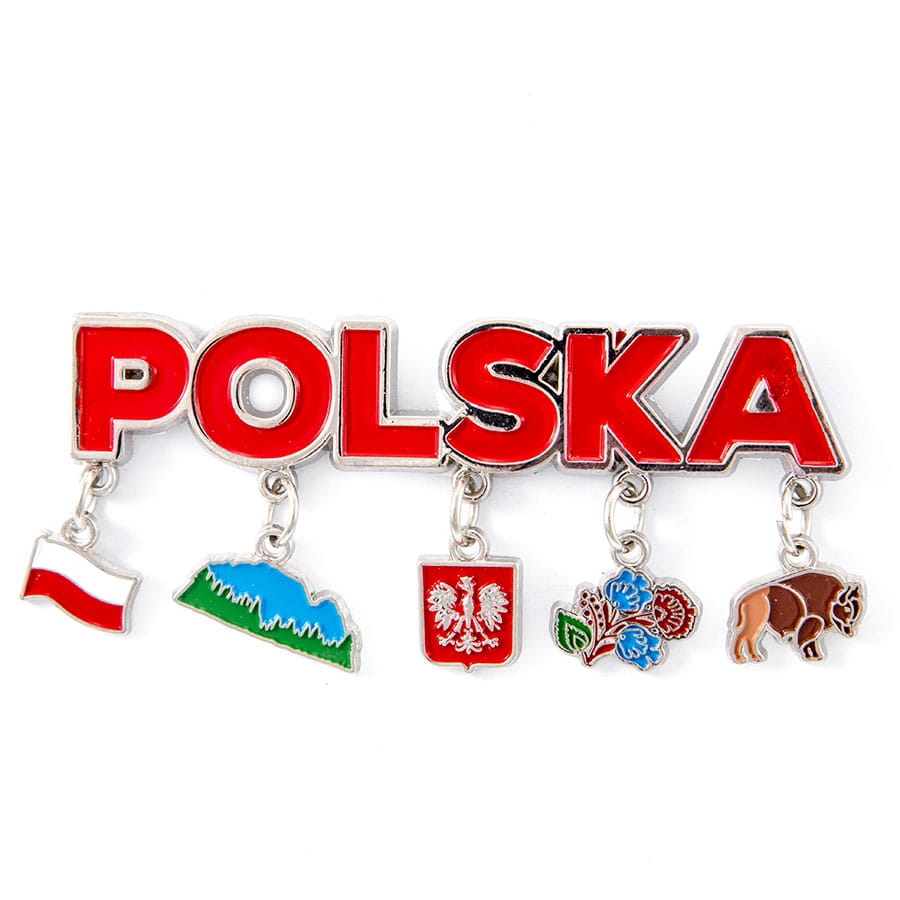 magnes na lodówkę Polska z zawieszkami metalowy