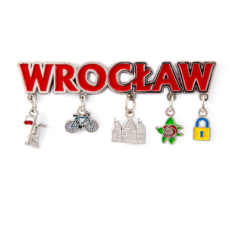 magnes na lodówkę Wrocław z zawieszkami metalowy pamiątka