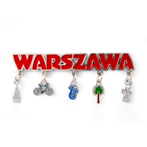 Magnes na lodówkę – Warszawa, z zawieszkami, metalowy