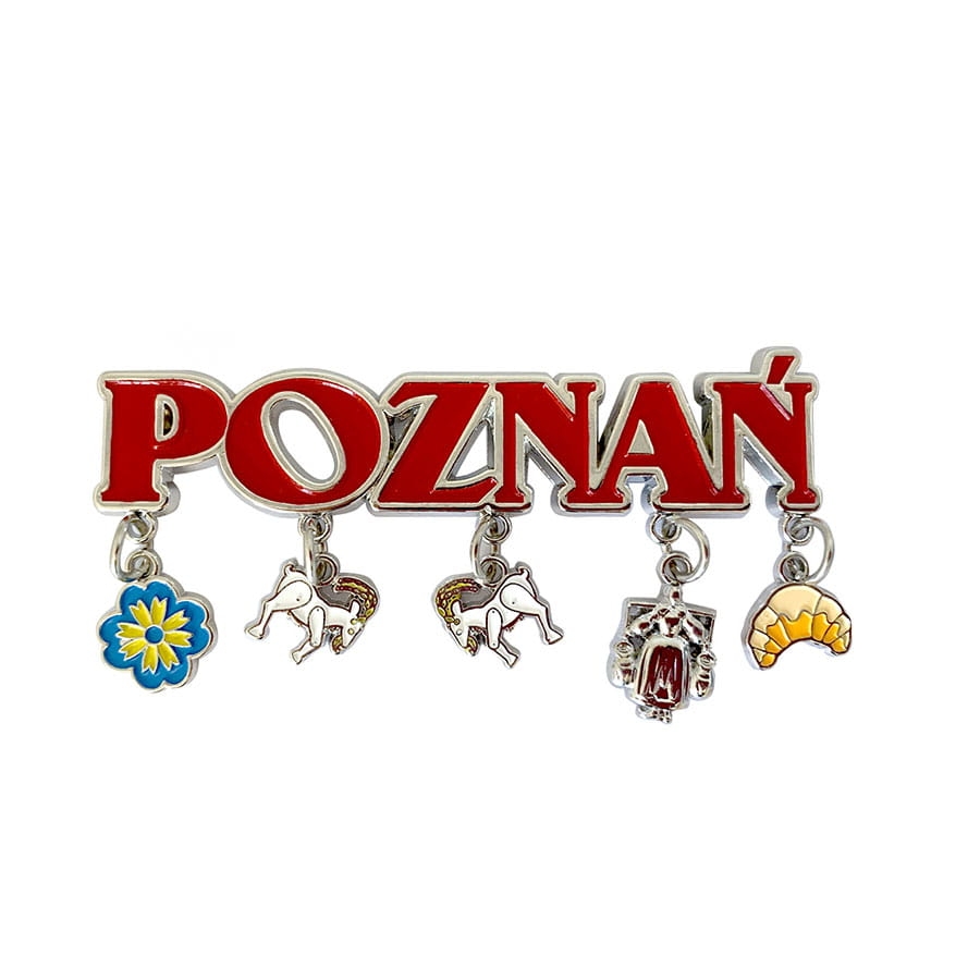 magnes na lodówkę Poznań z zawieszkami metalowy pamiątka