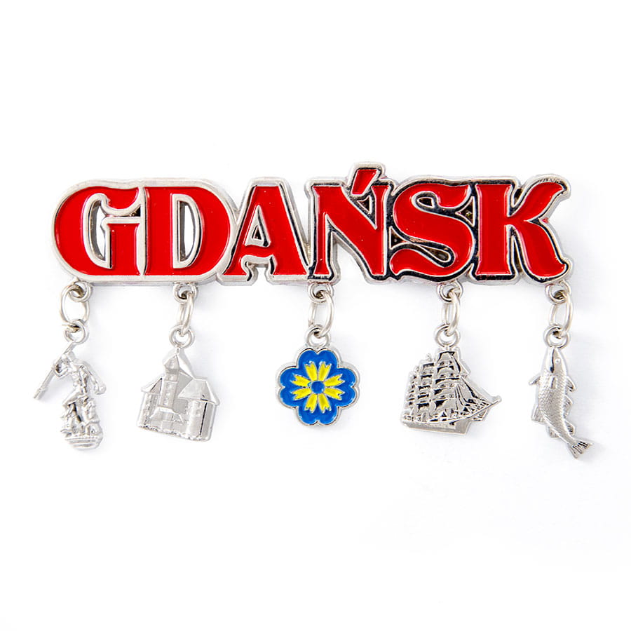 Magnes na lodówkę Gdańsk z zawieszkami metalowy pamiątka