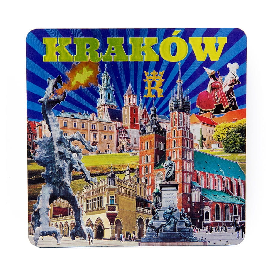 Podkładki korkowe Kraków - widok z góry z kolorowymi zabytkami