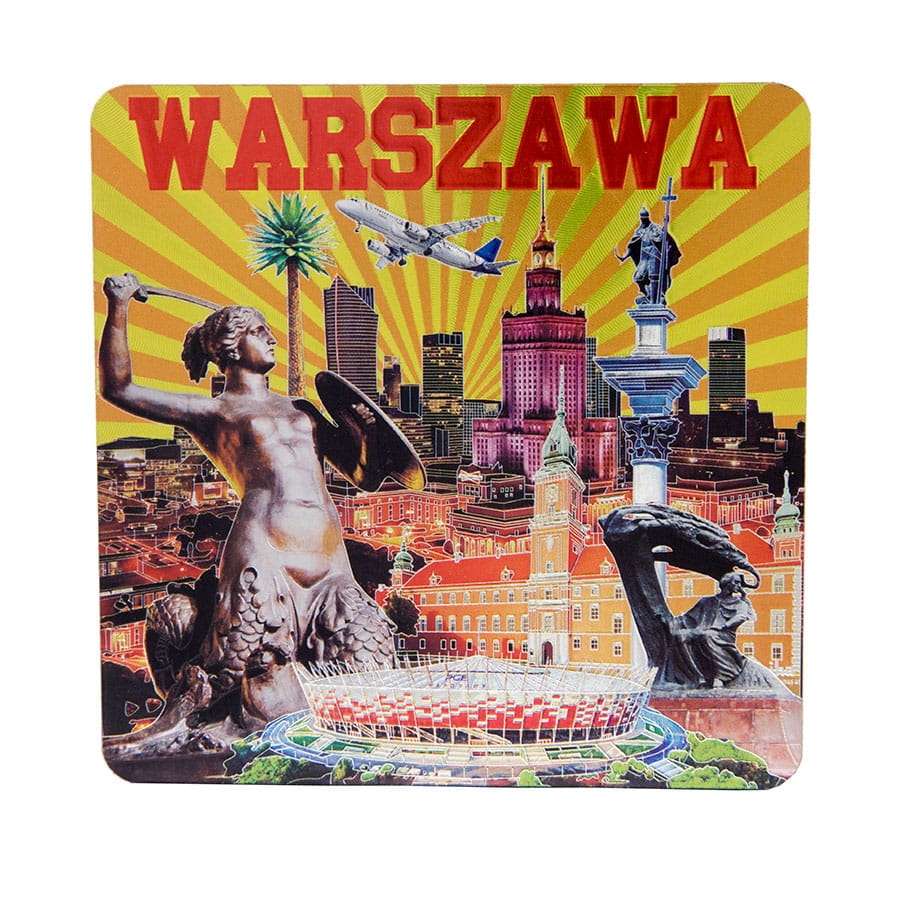 podkładka korkowa Warszawa z grafiką retro kolorowa