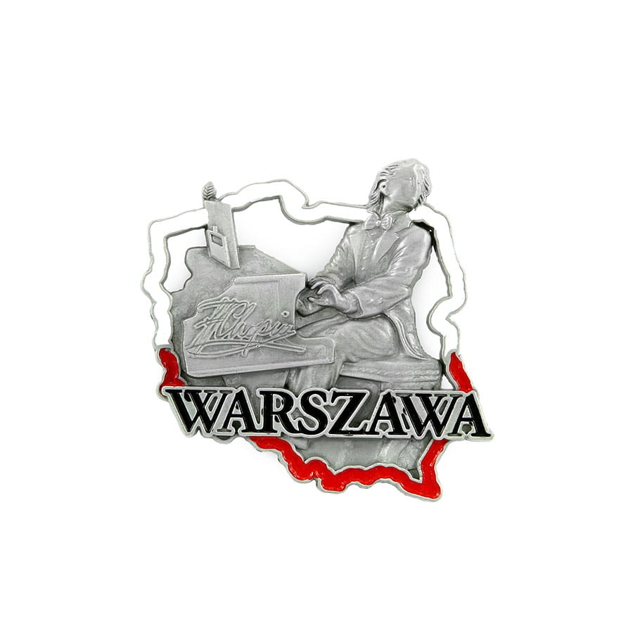 magnes metalowy na lodówkę Polska Warszawa Chopin pamiątka z Polski