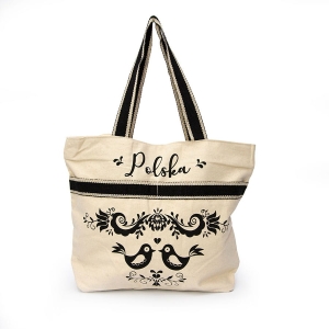 Torba płócienna, gruba, Polska, folk z kieszenią