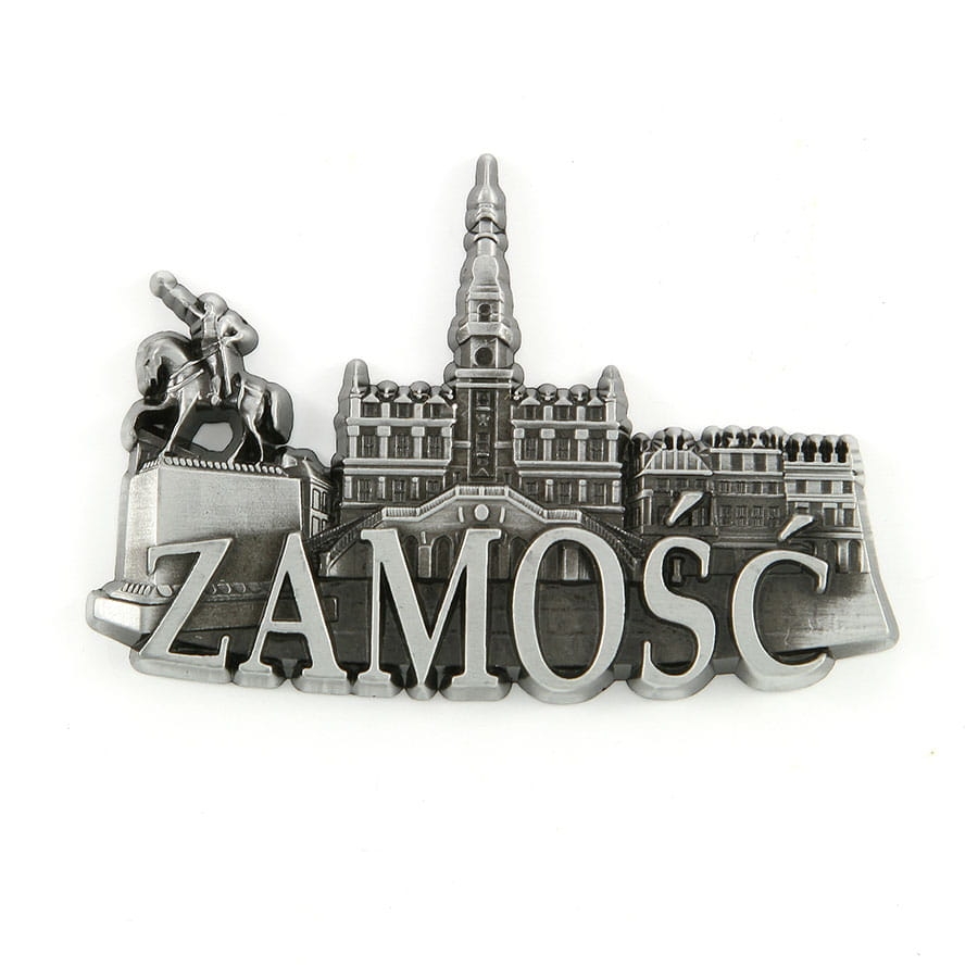 magnes na lodówkę panorama Zamość metalowy srebrny pamiątka