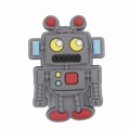 robot przypinka do crocs ozdoba szary z żółtymi oczami