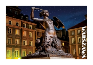 Pocztówka 3D Warszawa Syrenka nocą