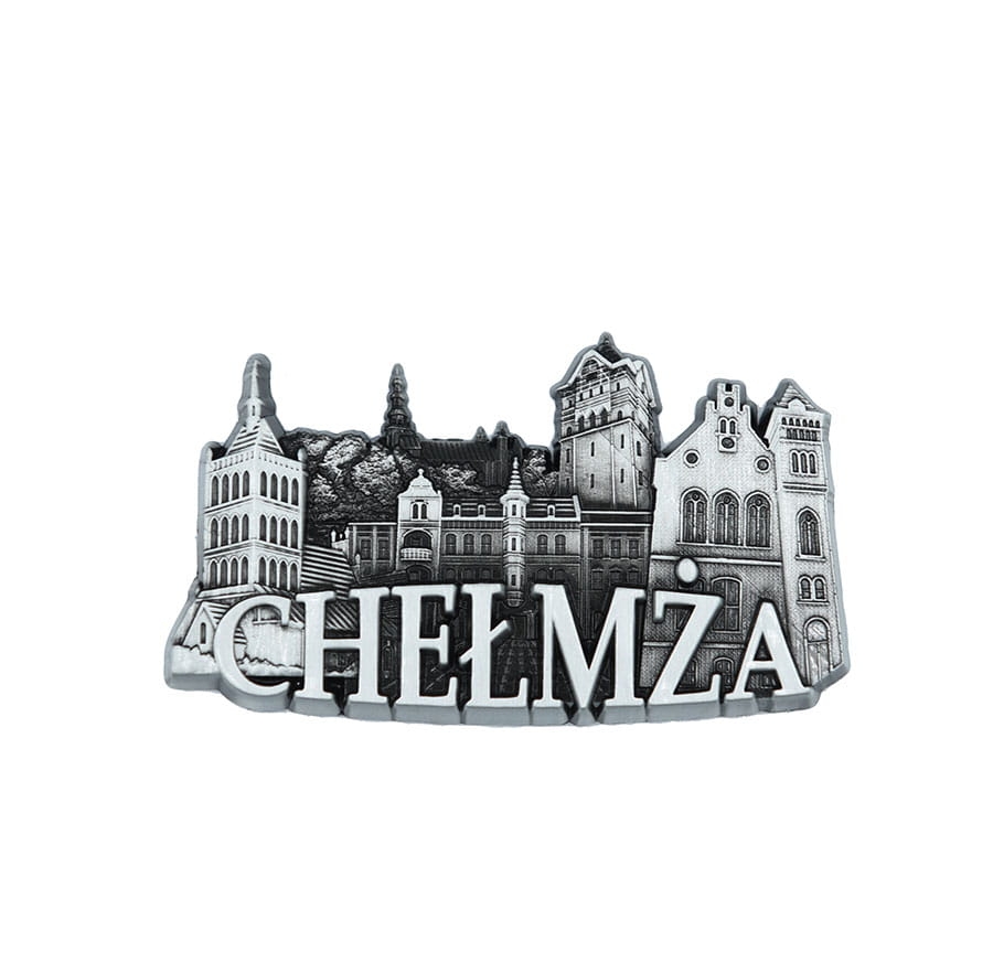 magnes metalowy Chełmża panorama miasta pamiątka