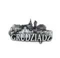 Magnes na lodówkę panorama Grudziądz metalowy srebrny pamiątka