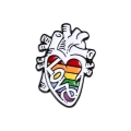 metalowa przypinka serce anatomiczne love tęczowe kolory