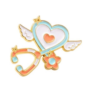 Metalowa przypinka, pins serce stetoskop