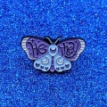 Metalowa przypinka motyl fioletowy niebieski brokat pin