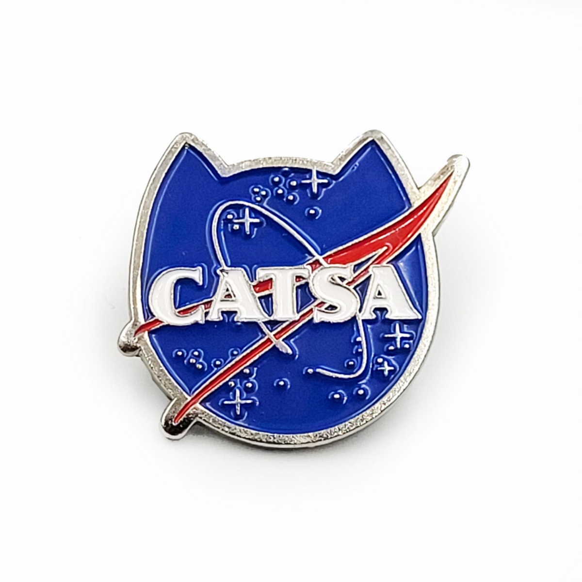 metalowa przypinka CATSA nasa dla kotów parodia