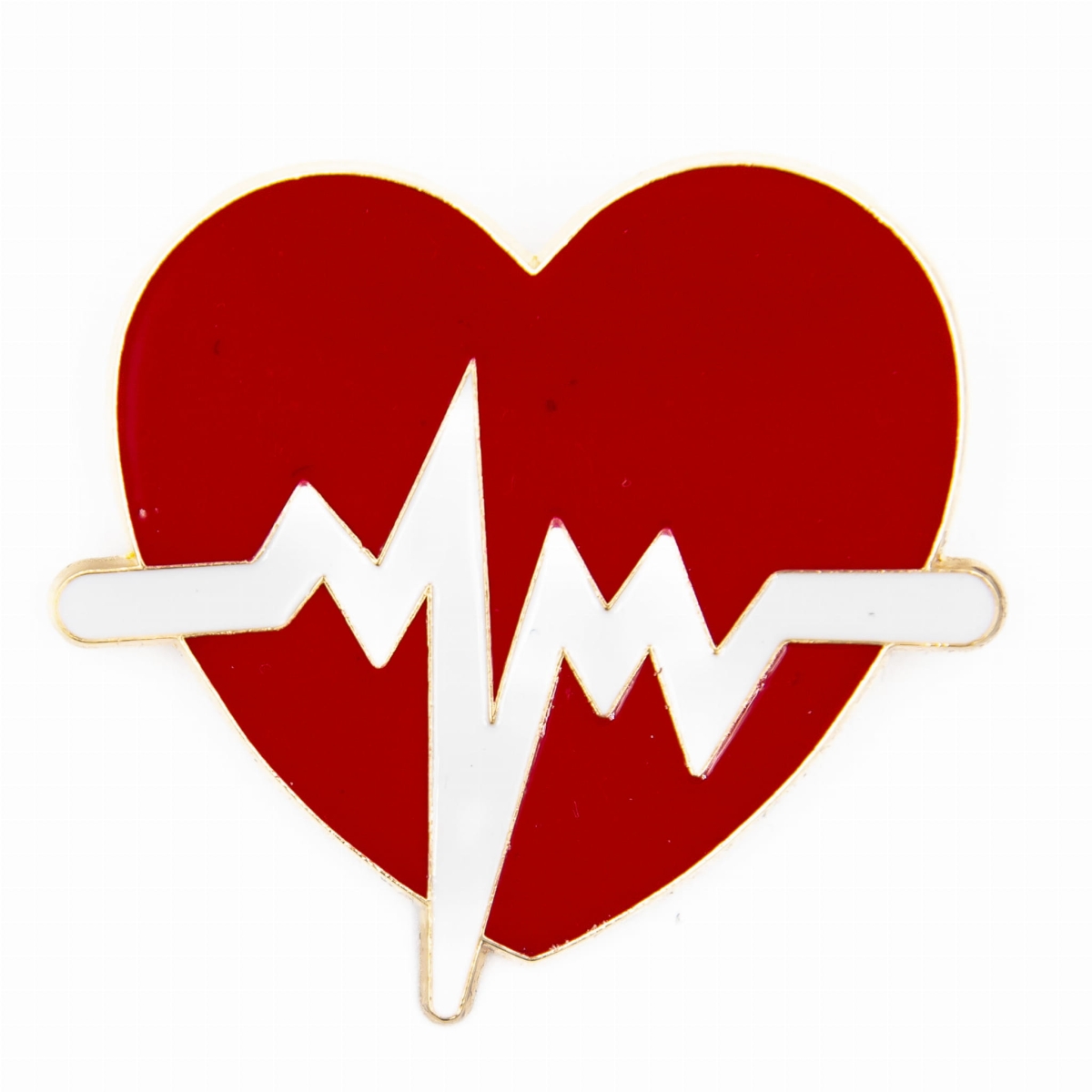 broszka metalowa medyka serce EKG duża czerwona biała