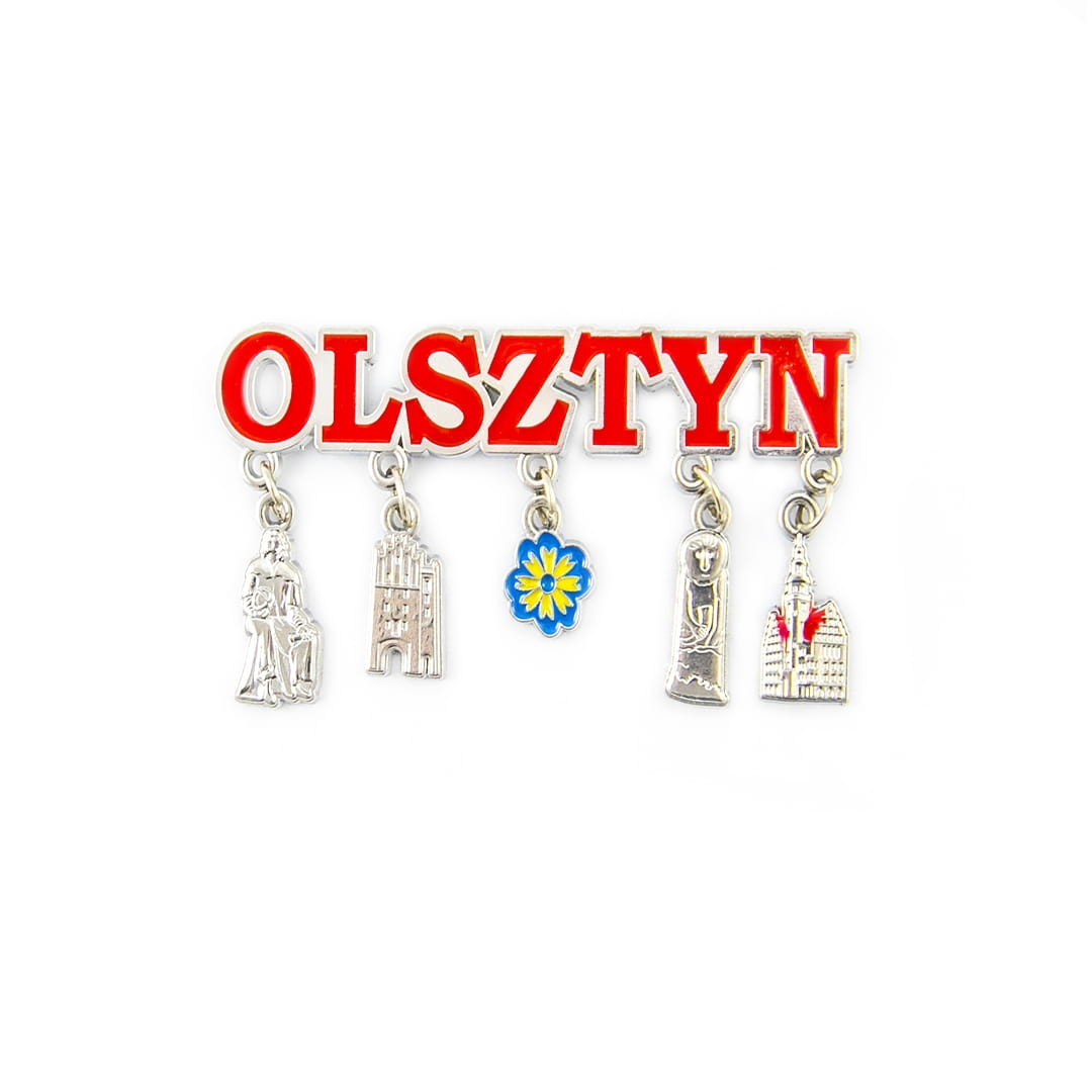 magnes na lodówkę Olsztyn z zawieszkami pamiątka z miasta
