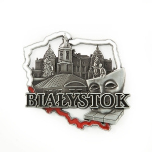 Magnes na lodówkę w kształcie Polski – Białystok, metalowy