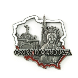 Magnes na lodówkę w kształcie Polski – Częstochowa, metalowy