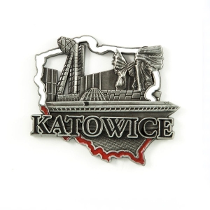 Magnes na lodówkę w kształcie Polski – Katowice, metalowy