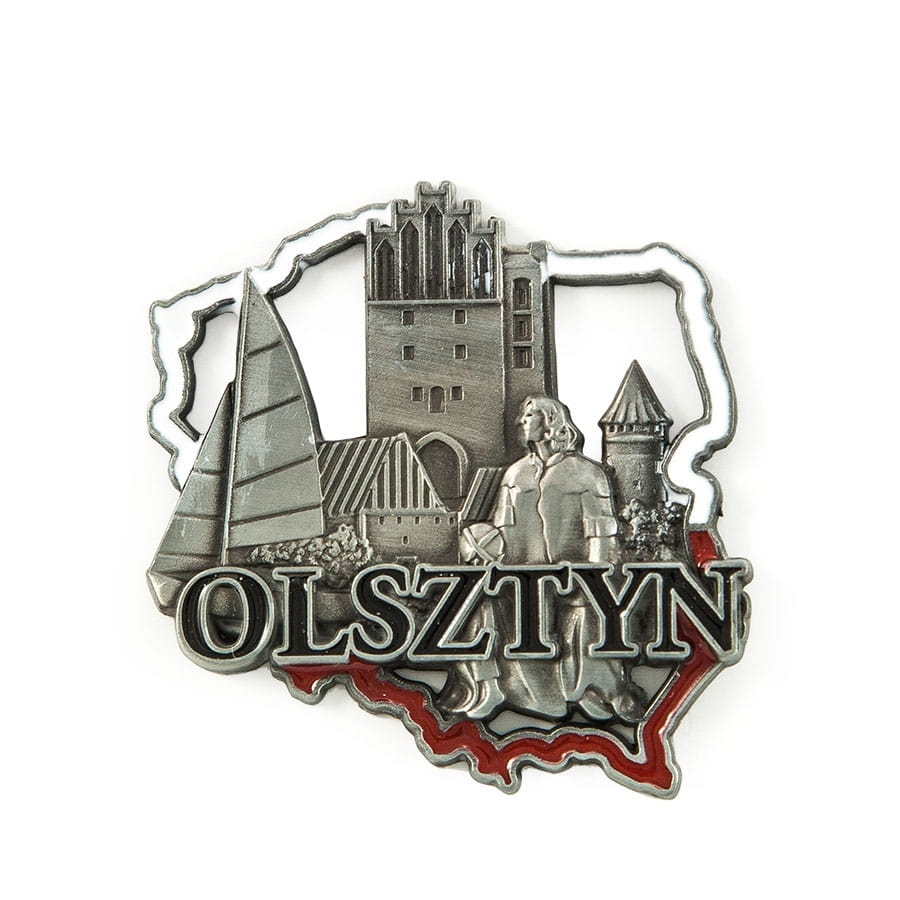 magnes na lodówkę Olsztyn w kształcie Polski metalowy pamiątka