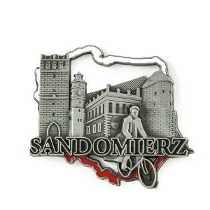 Magnes na lodówkę w kształcie Polski – Sandomierz, metalowy