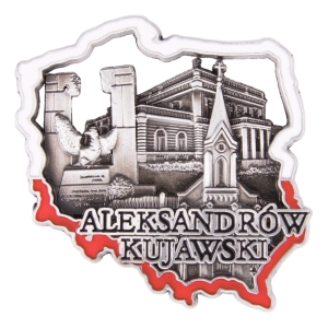 Magnes na lodówkę w kształcie Polski – Aleksandrów Kujawski, metalowy