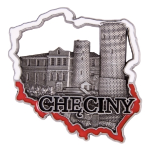 Magnes na lodówkę w kształcie Polski – Chęciny, metalowy