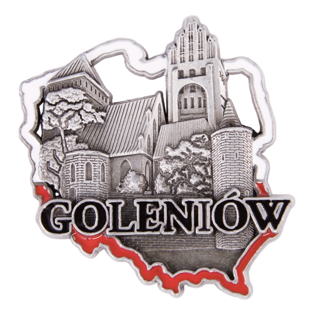 Magnes na lodówkę Goleniów metalowy w kształcie Polski