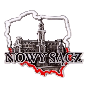 Magnes na lodówkę w kształcie Polski – Nowy Sącz, metalowy