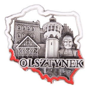 Magnes na lodówkę w kształcie Polski – Olsztynek, metalowy