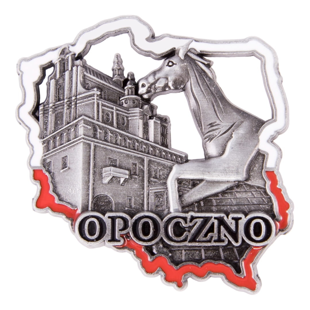 Magnes na lodówkę Polska Opoczno metalowy widok z przodu