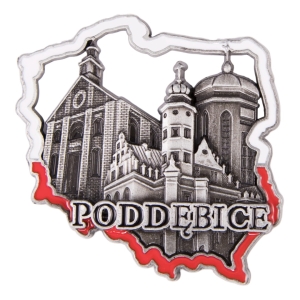 Magnes na lodówkę w kształcie Polski – Poddębice, metalowy