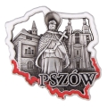 Magnes na lodówkę Pszów kształt Polski metalowy pamiątka