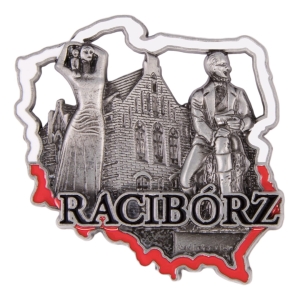Magnes na lodówkę w kształcie Polski – Racibórz, metalowy