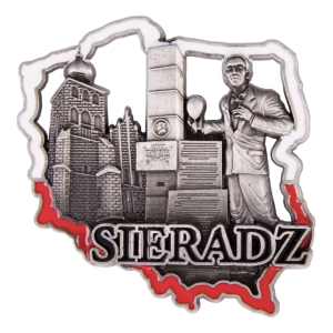Magnes na lodówkę w kształcie Polski – Sieradz, metalowy