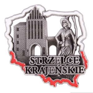 Magnes na lodówkę w kształcie Polski – Strzelce Krajeńskie, metalowy