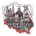 Magnes metalowy Wyszków w kształcie Polski pamiątka z zabytkami